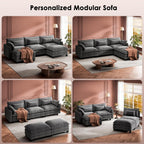 Marsail Modular Sectional Sofa 110.6" U-Shaped Modern Comfy Cloud Couch, 5-Seat Chenille Deep Seat Sofa with Throw Pillow & Movable Ottoman for Living Room, Bedroom and Apartment, Grey