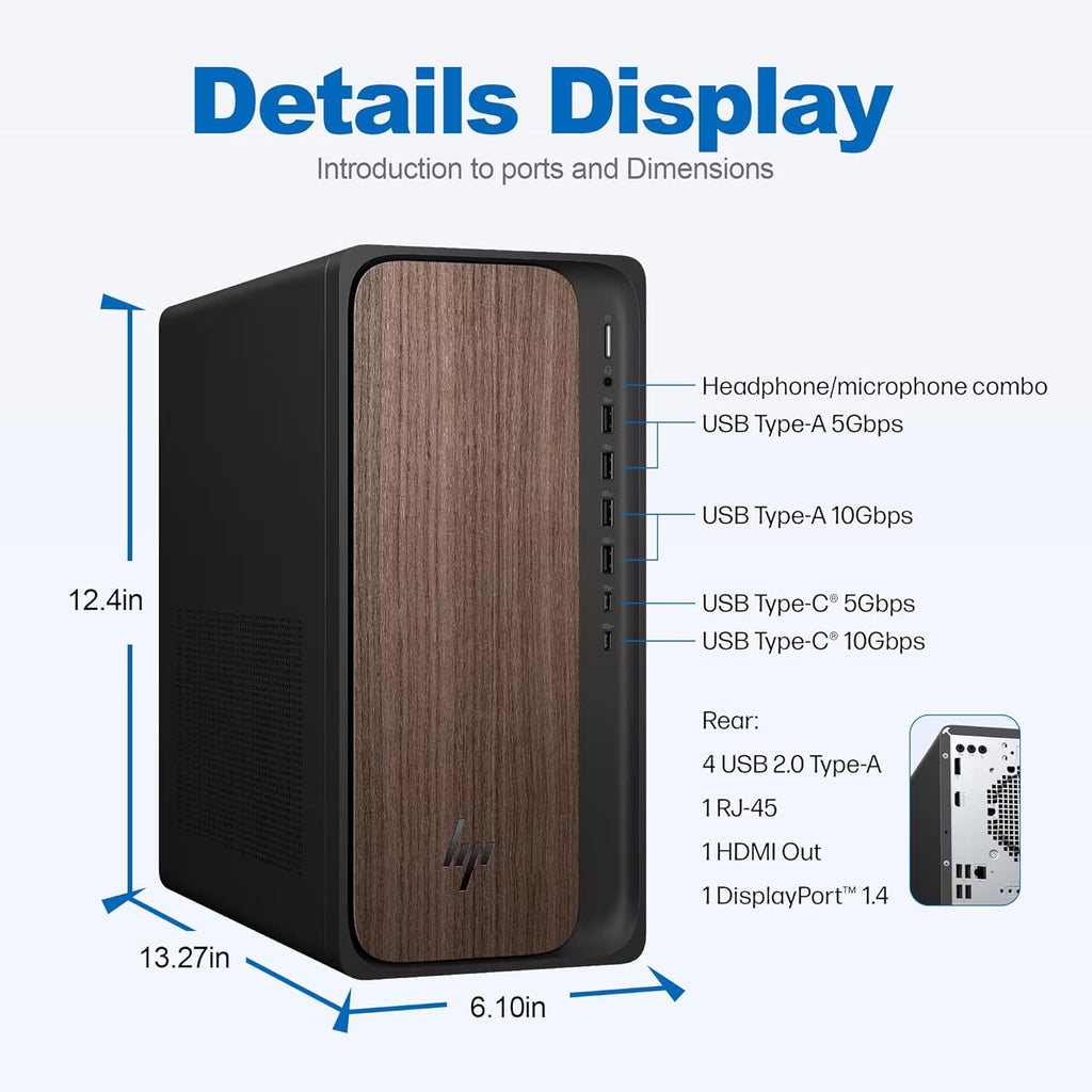HP OmniDesk Desktop Computer – Intel Core Ultra 7 265  16GB DDR5 1TB SSD  Sleek Dark Wood Design  AI-Ready Performance  Windows 11 Pro with Dockstation