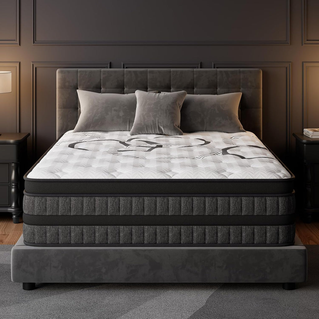 King Size Mattress 14 Inch Hybrid King Mattress Euro Top Medium Firm for Back & Lumbar Support New Version, 365 Night Trial, Individual Pocket Spring for Motion Isolation & Pressure Relief
