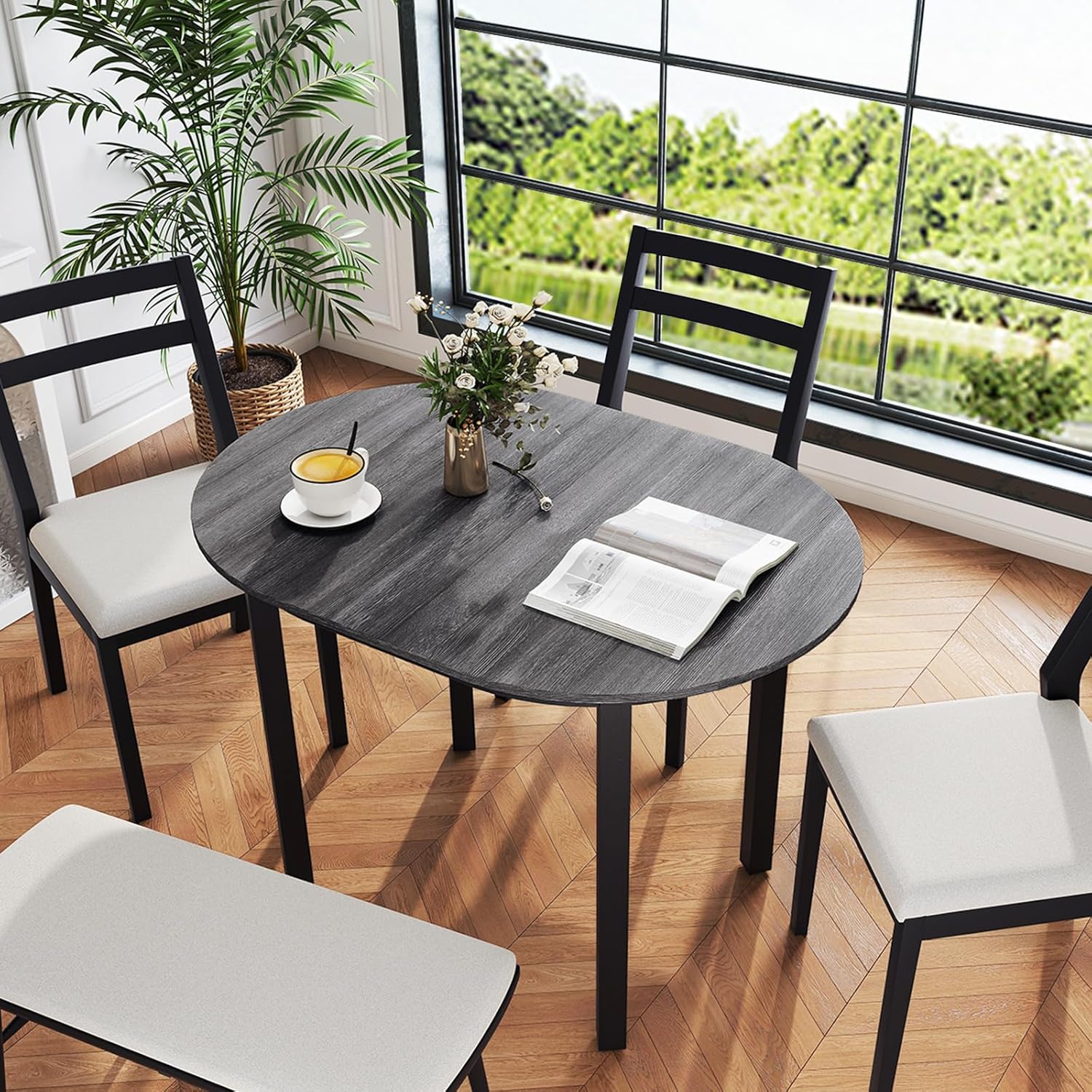 Giantex 43" Wooden Dining Table for 2-4 People, Oval Kitchen Table w/Rubber Wood Legs, Farmhouse Dining Room Desk for Small Place Apartment, Home Office Living Room Furniture, Load 260 LBS