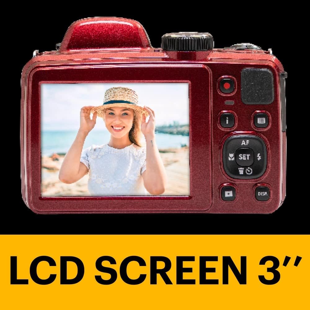 KODAK PIXPRO AZ425-RD 20MP Digital Camera 42X Optical Zoom 24mm Wide Angle 1080P Full HD Video Optical Image Stabilization Li-Ion Battery 3" LCD Vlogging Camera (Red)