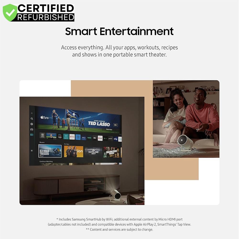 Samsung SP-LFF3CLAXXZA The Freestyle Projector 2nd Gen with Gaming Hub (Renewed) Bundle with 2 Year CPS Enhanced Protection Pack