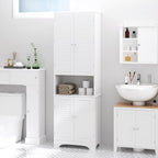 HOMCOM Tall Narrow Bathroom Storage Cabinet with Doors and Shelf Adjustability, Freestanding Linen Cabinet with 2 Cabinets and Countertop, White