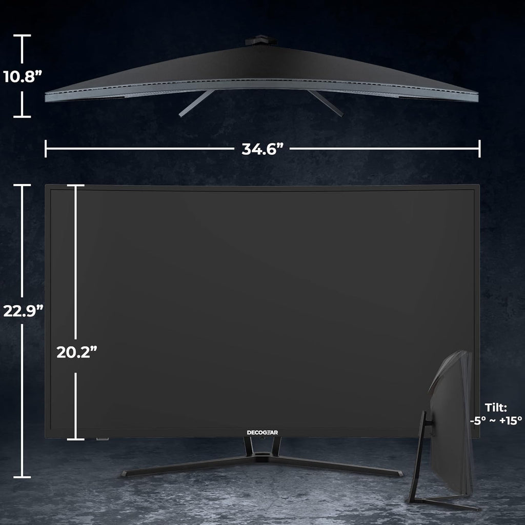 Deco Gear 39" Curved Widescreen Gaming Monitor | 2560x1440 | 1ms MPRT | 165 Hz | 16:9 | HDR400 | 4000:1 | 1 x HDMI | 1 x DisplayPort - Limited Black Edition