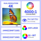ZZA 27 Inch 4K Gaming Monitor Dual Mode UHD(3840x2160) 144Hz & FHD（1920 * 1080） 300Hz  Adaptive Sync HDMI 2.1 & DP 1.4  Tilt Adjustment PC Monitor  VESA  Black