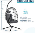 LEYCAY Hanging Egg Chair with Stand, Outdoor Indoor Swing Egg Chair with Cushion, Wicker Hammock for Patio, Bedroom 350 LBS Capacity-Dark Grey