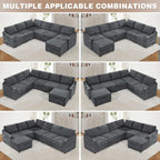 116" Chenille Modular Sofa Bed w/Adjustable Backrests, U-Shape Sleeper Sofa w/USB Ports & Storage Space, Convertible Corner Sectional Couch w/Pull Out Bed for House, Living Room, Grey