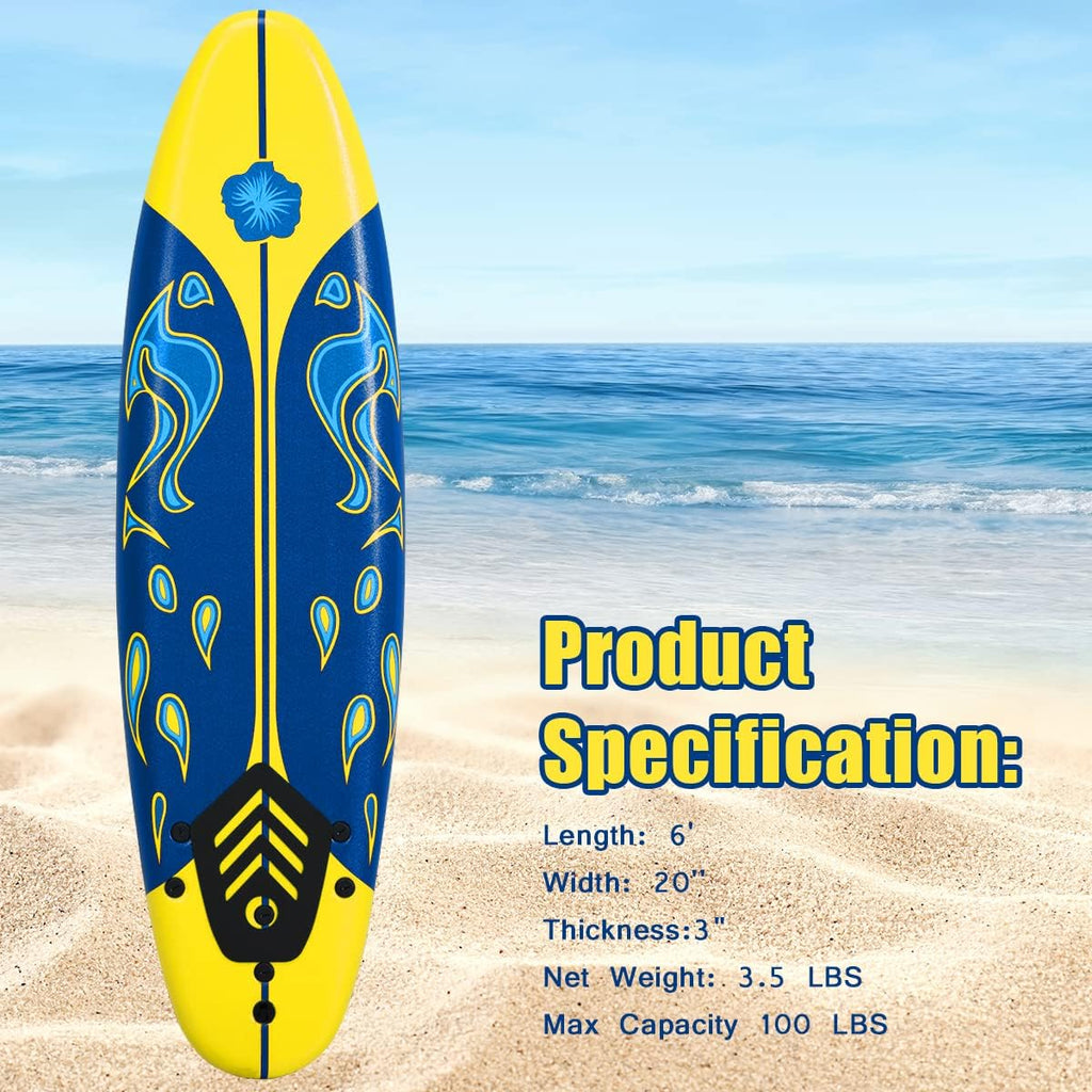 GYMAX Surfboard, 6FT Stand Up Paddle Board with Removable Fins & Safety Leash, Lightweight Non-Slip Paddle Board for Teenagers, Adult, Beginners