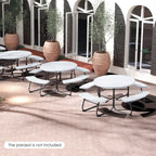 Giantex Picnic Table Set for Up to 8 Persons  Round Outdoor Table and Bench Set with Umbrella Hole  HDPE Top & Metal Frame  2000LBS Capacity  Patio Table Bench for Deck Backyard Garden (White)