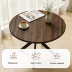 44" Round Dining Table with Cozy Chair Set for 4, Modern Mid-Century Dining Table Set of 4, Dinette Sets with Metal Leg for Kitchen Dining Room Apartment(Walnut Table + Brown Chairs)