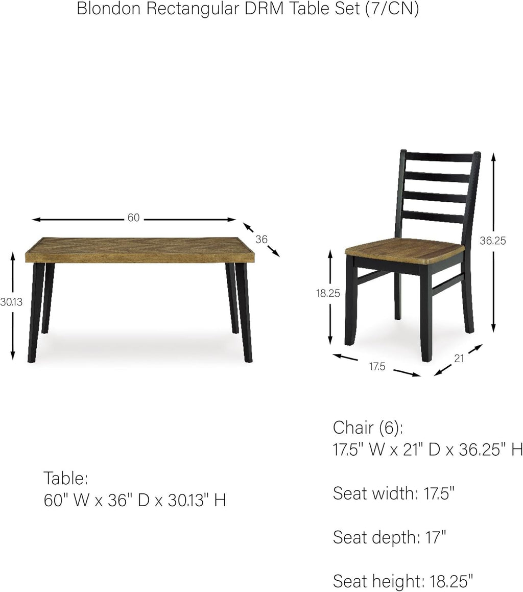 Signature Design by Ashley Blondon Rectangular Dining Room Table Set with 6 Chairs, Chevron Pattern, Tapered Legs, Seats 6, Wood, 60" Long, Brown & Black