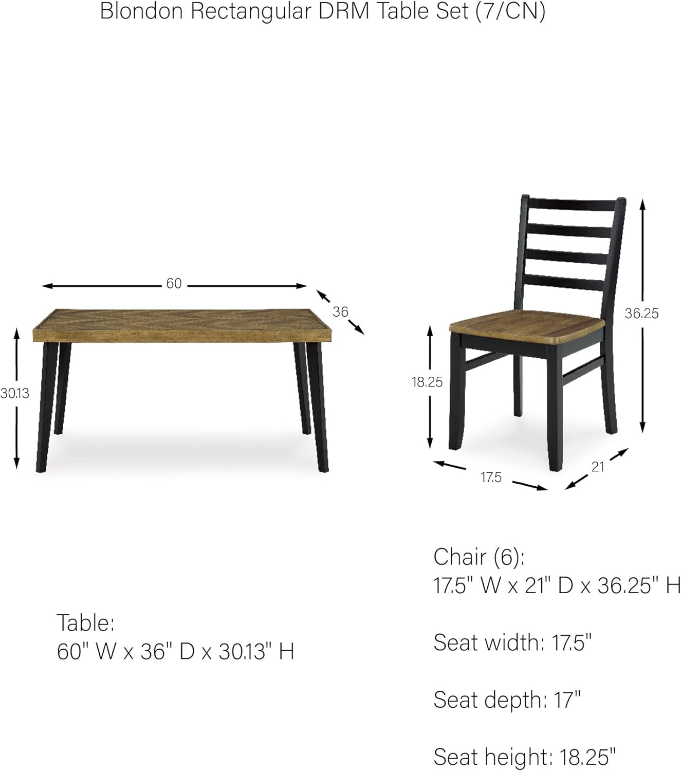 Signature Design by Ashley Blondon Rectangular Dining Room Table Set with 6 Chairs, Chevron Pattern, Tapered Legs, Seats 6, Wood, 60" Long, Brown & Black