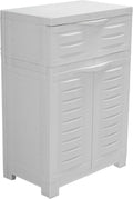Sunnydaze 34.5" H Resin Garage Storage Cabinet - Garage Cabinet with Adjustable Shelf - Freestanding Utility Storage for Laundry Room, Office, Basement - Speckled White