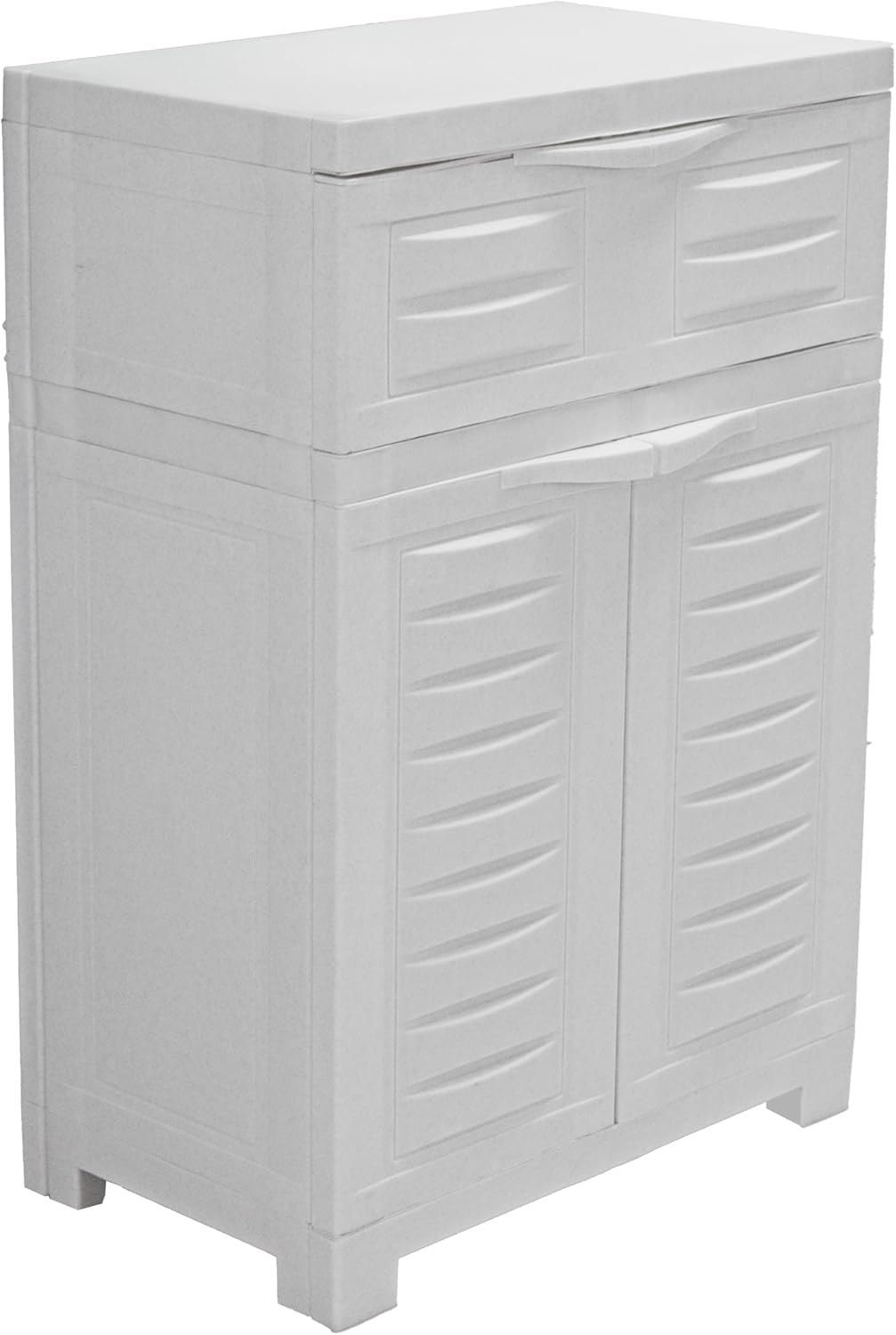 Sunnydaze 34.5" H Resin Garage Storage Cabinet - Garage Cabinet with Adjustable Shelf - Freestanding Utility Storage for Laundry Room, Office, Basement - Speckled White