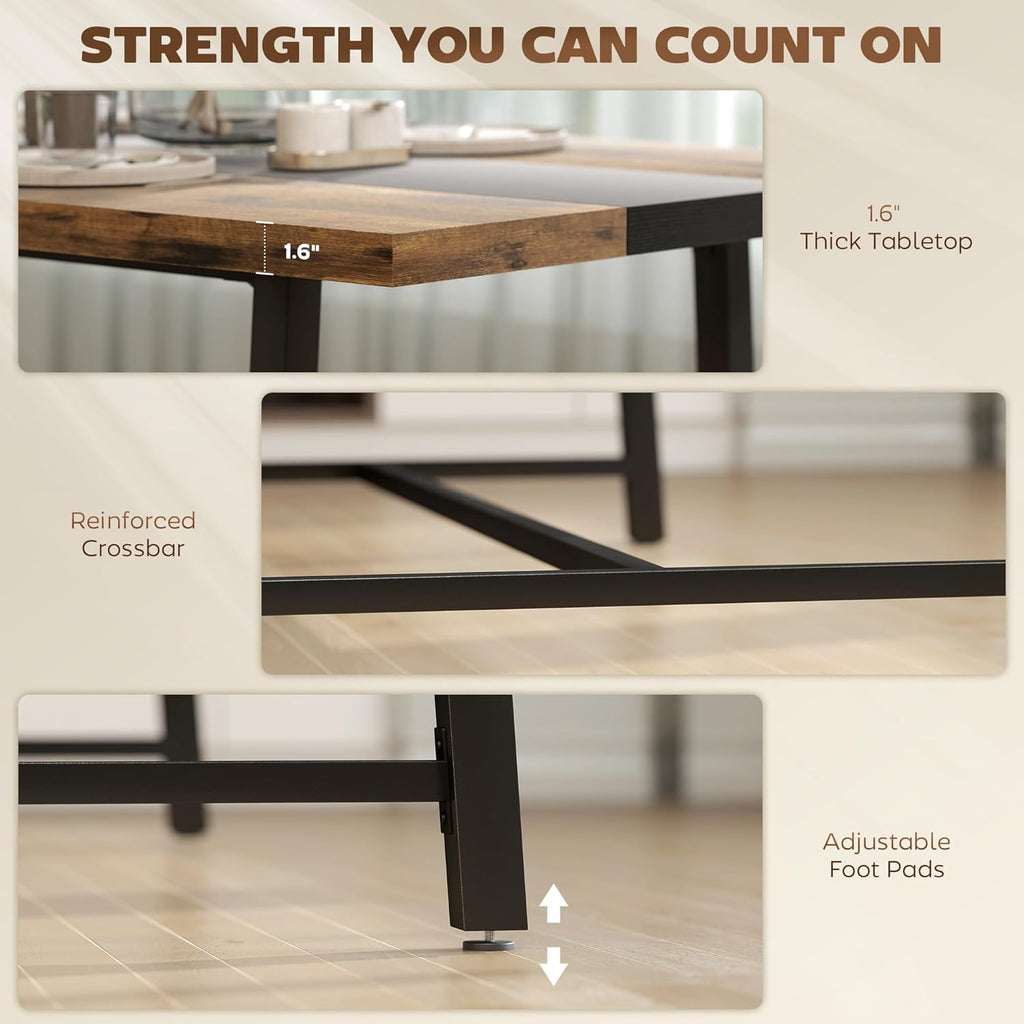 HOMCOM Industrial Dining Table for 8 People, 70.9" Long Rectangular Kitchen Table with Large Tabletop and Steel Legs for Dining Room, Rustic Brown