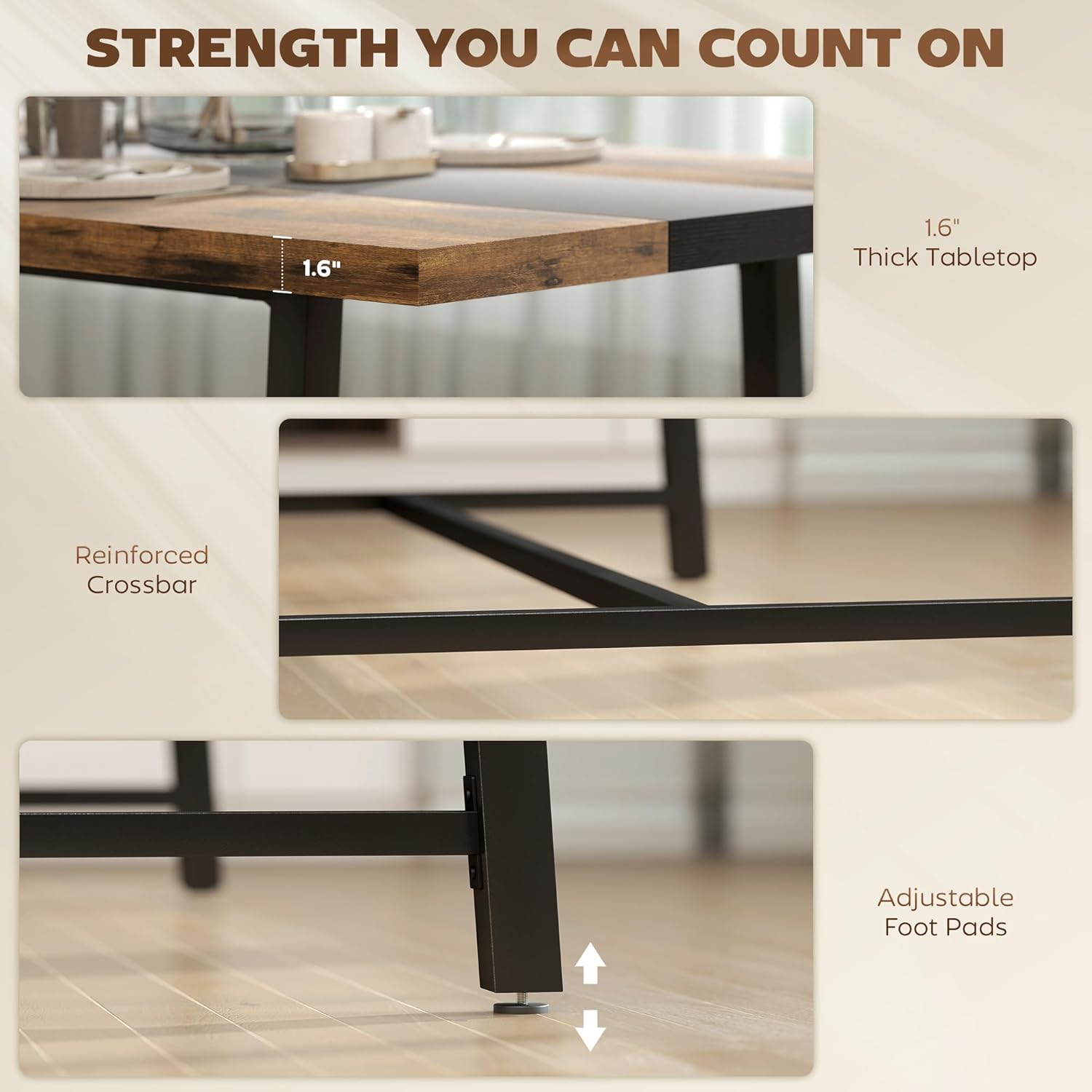 HOMCOM Industrial Dining Table for 8 People, 70.9" Long Rectangular Kitchen Table with Large Tabletop and Steel Legs for Dining Room, Rustic Brown