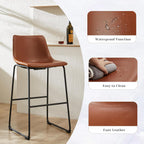 Sweetcrispy Counter Height Bar Stools Set of 4, 30 inch Height Stool Faux Leather Barstools with Back, Armless Kitchen Island Countertop Comfortable Modern Chairs with Metal Legs - Brown