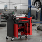 Tool Chest 2-Drawer | Rolling Tool Chest with Wheels/Side Drawer | Drawers Integrated Lockable | Tool Cart/Cabinet with Drawers for Garage Storage,Workshop | Safety Rounded Corner Anti-collision | Red