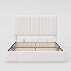 Allewie Queen Size Velvet Lift Up Storage Bed Frame, Vertical Channel Tufted Headboard, Hydrualic Underneath Storage, Upholstered Platform Bed, Wooden Slats Support, No Box Spring Needed, White