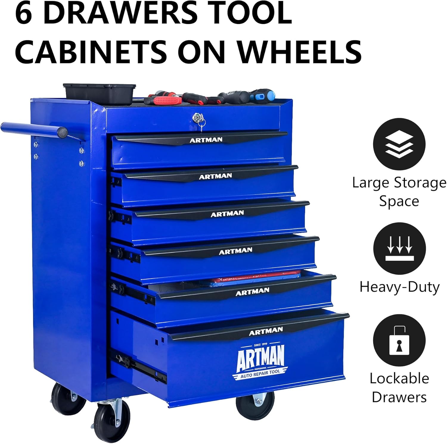 RYH 5 Drawers Rolling Tool Chest - 13" D x 20.9" W x 30.5" H Heavy Duty Mobile Tool Cart with Locking Wheels & Ball Bearing Drawers, Garage Tool Storage Cabinet (Blue, 5 Drawers)