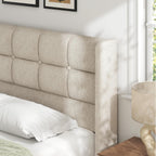 Lifezone King Lift Up Storage Bed Frame, Linen Upholstered Platform with Button Tufted Wingback Headboard, Under-Bed Storage, Hydraulic Support, No Box Spring Needed, Shipped in 2 Boxes, Light Beige