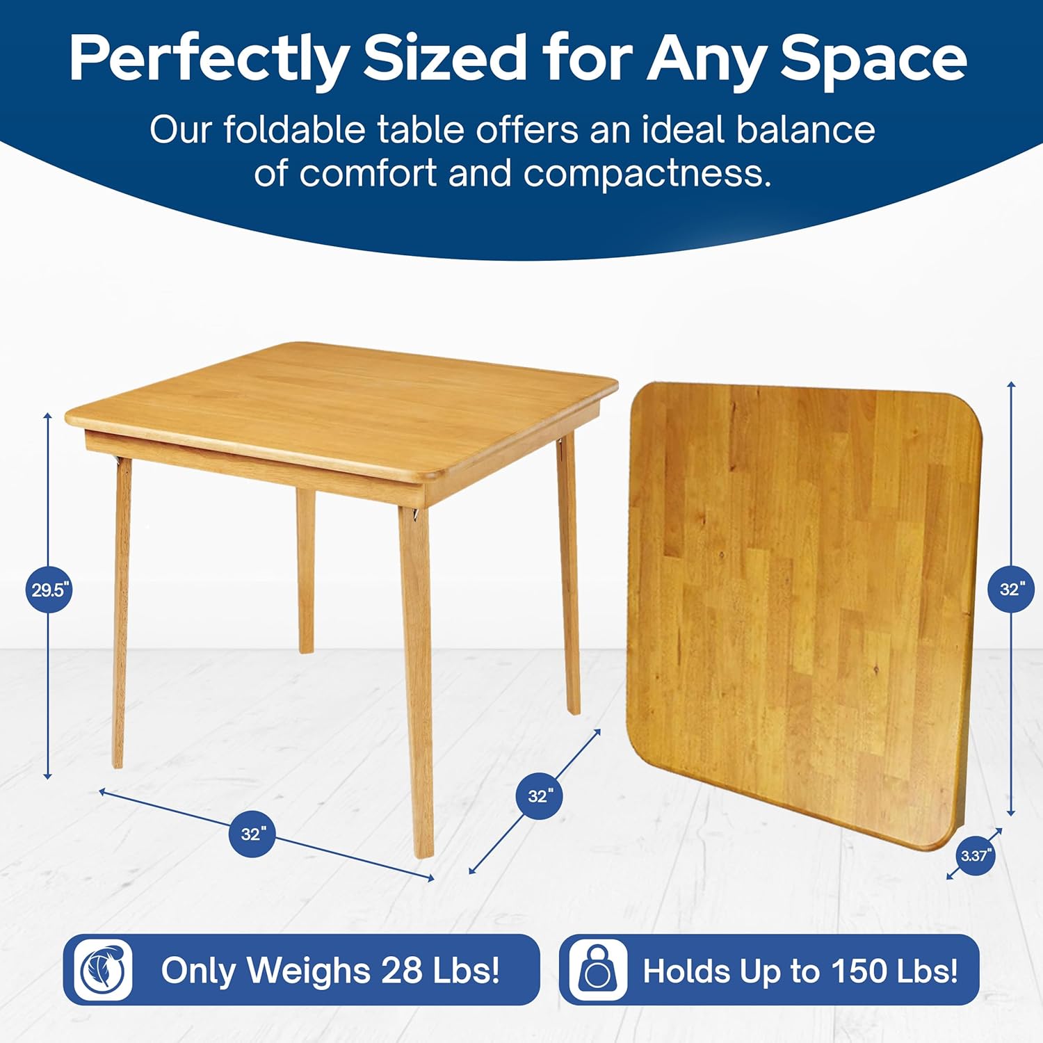 Stakmore Classic Straight Edge Square Folding Card Table 32x32 - No Assembly Wooden Foldable Card Table, Bridge, Board Game, Steel Mechanism, Folding Legs, Space-Saving, Oak Frame