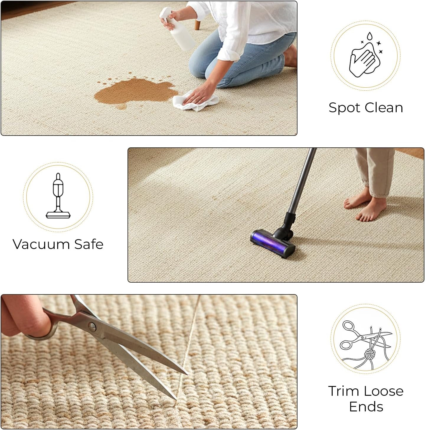 GRUHUM Jute Cotton Area Rug 10'x13' ft Large Hand Woven Natural Farmhouse Rug for Living Room, Bedroom Kitchen - Rustic Vintage Bohemian Eco-Friendly Carpet Home Décor 10x13 ft Natural Boho Rug
