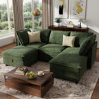 Ihanherry 97.2” Modular Sectional Sofa with Storage, U Shaped Modern Sofa for Living Room, 4-Seat Chenille Fabric Comfy Deep Seat Sofa with Movable Ottoman for Bedroom and Apartment, Green