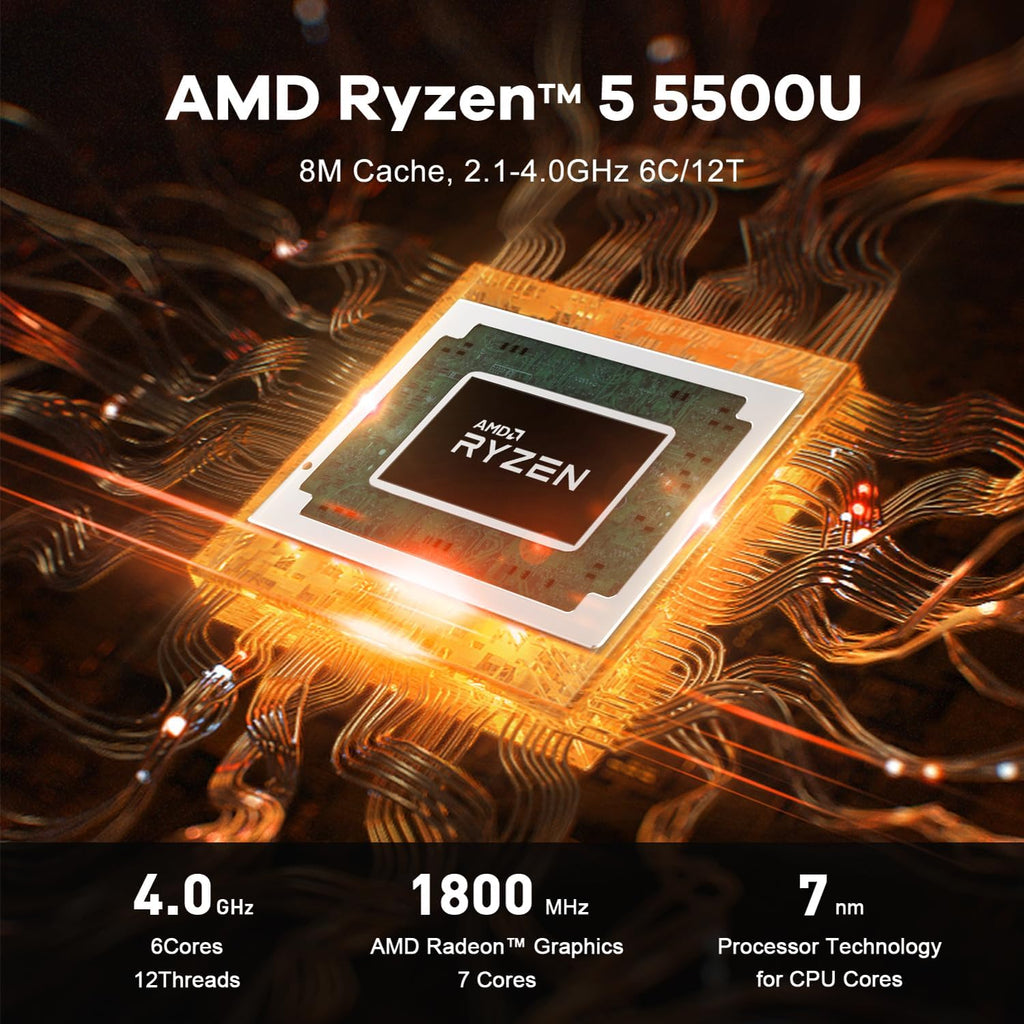 Beelink SER5 Pro Mini PC  AMD Ryzen 5 5500U(7nm  6C/12T) up to 4.0GHz  Mini Computer 16GB DDR4 RAM 500GB NVME SSD  Micro PC 4K@60Hz Triple Display  Mini Gaming Computer WiFi6/BT5.2/HTPC