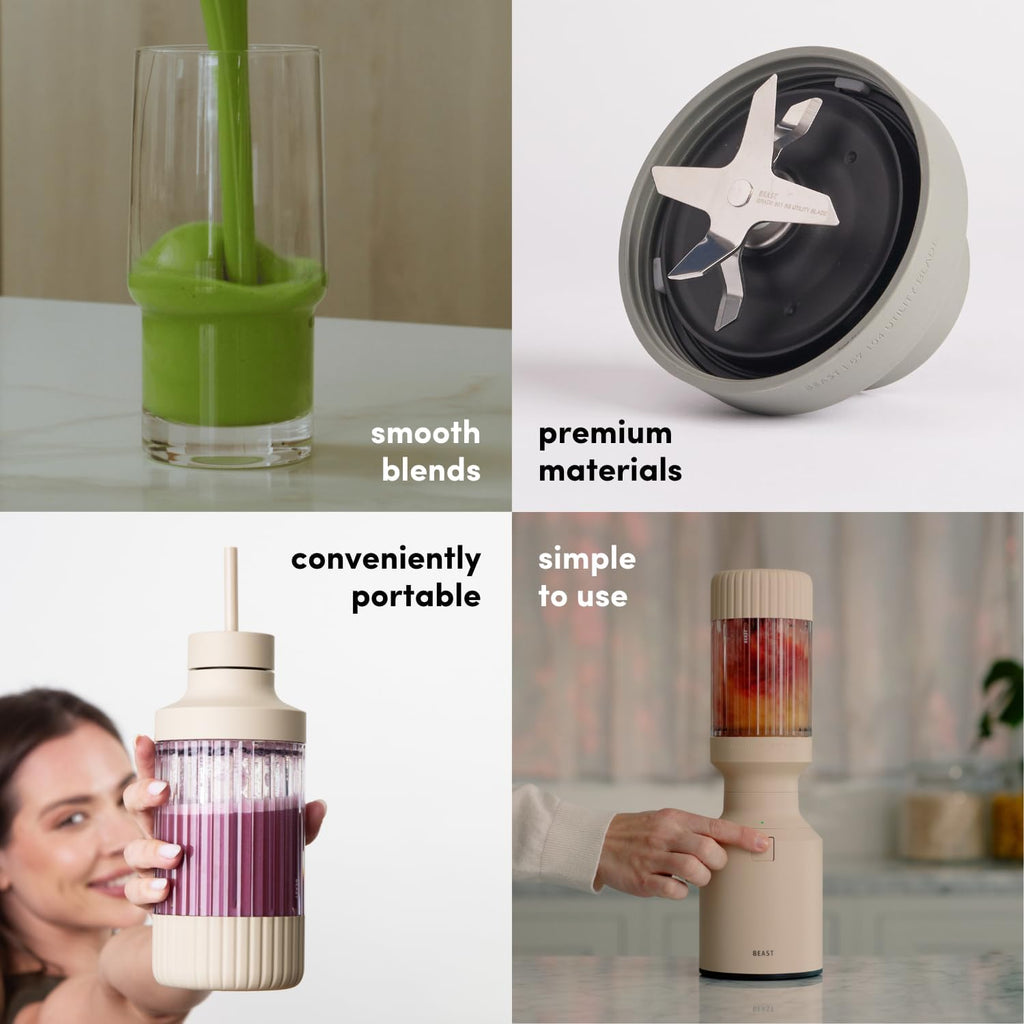 Beast Mighty 850 Plus | Premium Compact Personal Blender | Smoothies, Shakes, Dressings, Sauces | Blends Ice and Frozen Fruit | New XL Vessel | Extra Vessels, Lids and Straws | 850W (Mist)