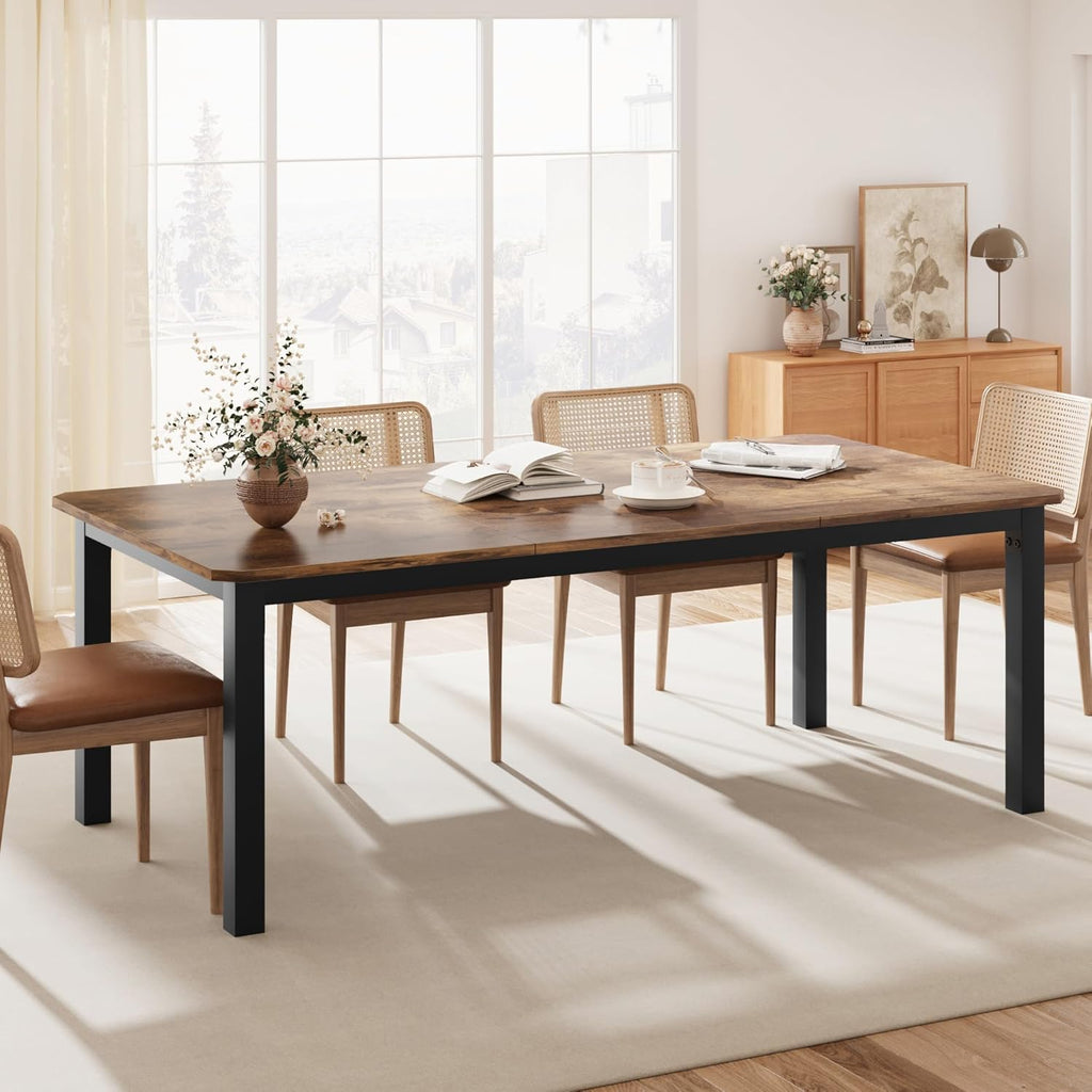 GarveeHome Industrial Dining Table for 6-8 People, 78.7 in Long Kitchen Table with Sturdy Metal Frame & Rustic Brown Finish - Seats 6 Rectangular Counter for Dinner, Easy to Install(Only Table)