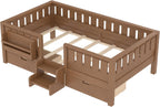 Bellemave Twin Bed with Storage Drawers & Bookshelf, Low Profile Kids Bed Frame with Staircase & Full Length Guardrails, Solid Wood Twin Bed for Kids with Slats Load 300LBS, Easy Assembly, Oak Brown