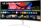 LG 34SR60QC-W 34-inch QHD (3440x1440) Curved Smart Monitor with Streaming  UltraWide Screen  webOS  HDR10  100Hz  Built-in Speaker  AirPlay2  Screen Share  Bluetooth  ThinQ App  White