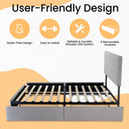 SHA CERLIN Upholstered King Size Platform Bed Frame with 4 Storage Drawers, Adjustable Headboard with Diamond Stitched Button Tufted Design, Wooden Slat Support, No Box Spring Needed, Light Grey