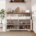 51" Farmhouse Buffet Sideboard Cabinet with Storage, White Kitchen Storage Pantry Cabinet with Drawers, Wood Cupboard Hutch, Coffee Bar Station Table for Kitchen, Living Room, Dining Room