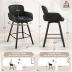 LUE BONA 26" Swivel Bar Stools Set of 3, Counter Height Bar Stools with Backrest and Arms, Modern Upholstered Barstools with Metal Legs for Kitchen Island, Black