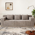 Kurhwyss 71" Corduroy Living Room Sofa, 3 Setaser Deep Seat Couch with 3 Lumbar Pillows, Comfy Boneless Sofa Modern Compressed Couch for Bedroom, Office, Apartment, No Assembly, Flat Armrests (Camel)