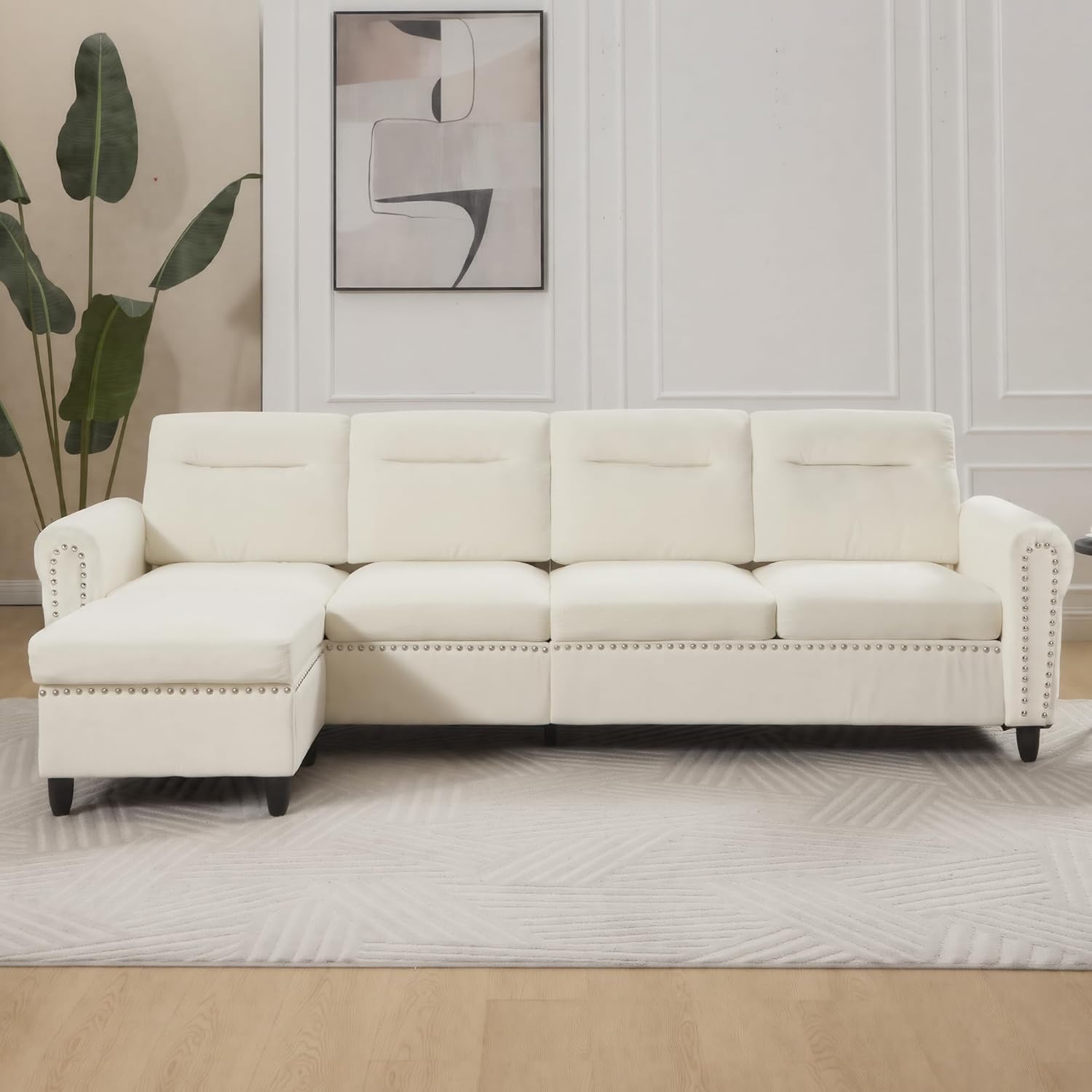 Westice 106" Modular Sectional Sofa with Movable Ottoman, Deep-Seat L-Shaped Couch, 4-Seater Modern Sofa for Living Room, Bedroom, or Apartment (Beige)