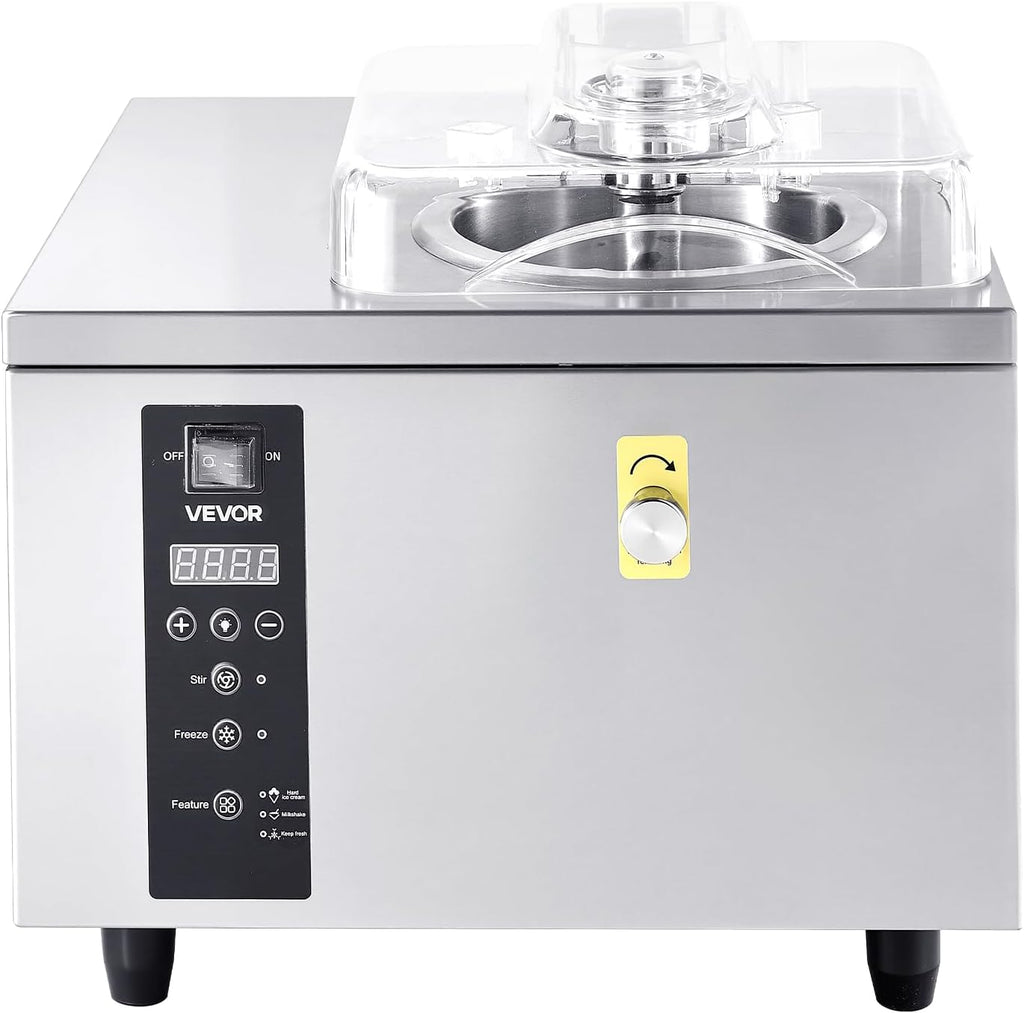 VEVOR Commercial Hard Ice Cream Machine, 500W 1.32 Gal/Hour, Gelato Hard Serve Ice Cream Maker with 2.8L 304 Stainless Steel Cylinder, Auto Clean LED Panel High Productivity for Snack Bar Restaurants