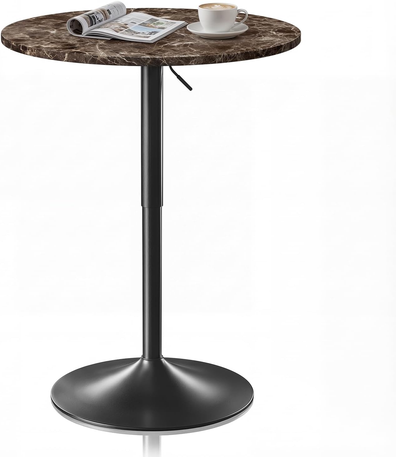 Magshion 23.5'' Round Adjustable Height Wood Bar Pub Table Adjustable Range 27.5"-36" Living Room Dining Room Bar Cocktail Table (Marble Brown)