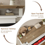 QUW Fireplace TV Stand for TVs up to 65", Farmhouse 52" Fireplace Entertainment Center with 36" 3-Side Glass Electric Fireplace, TV Console with Open Storage Shelves for Living Room, Antique White