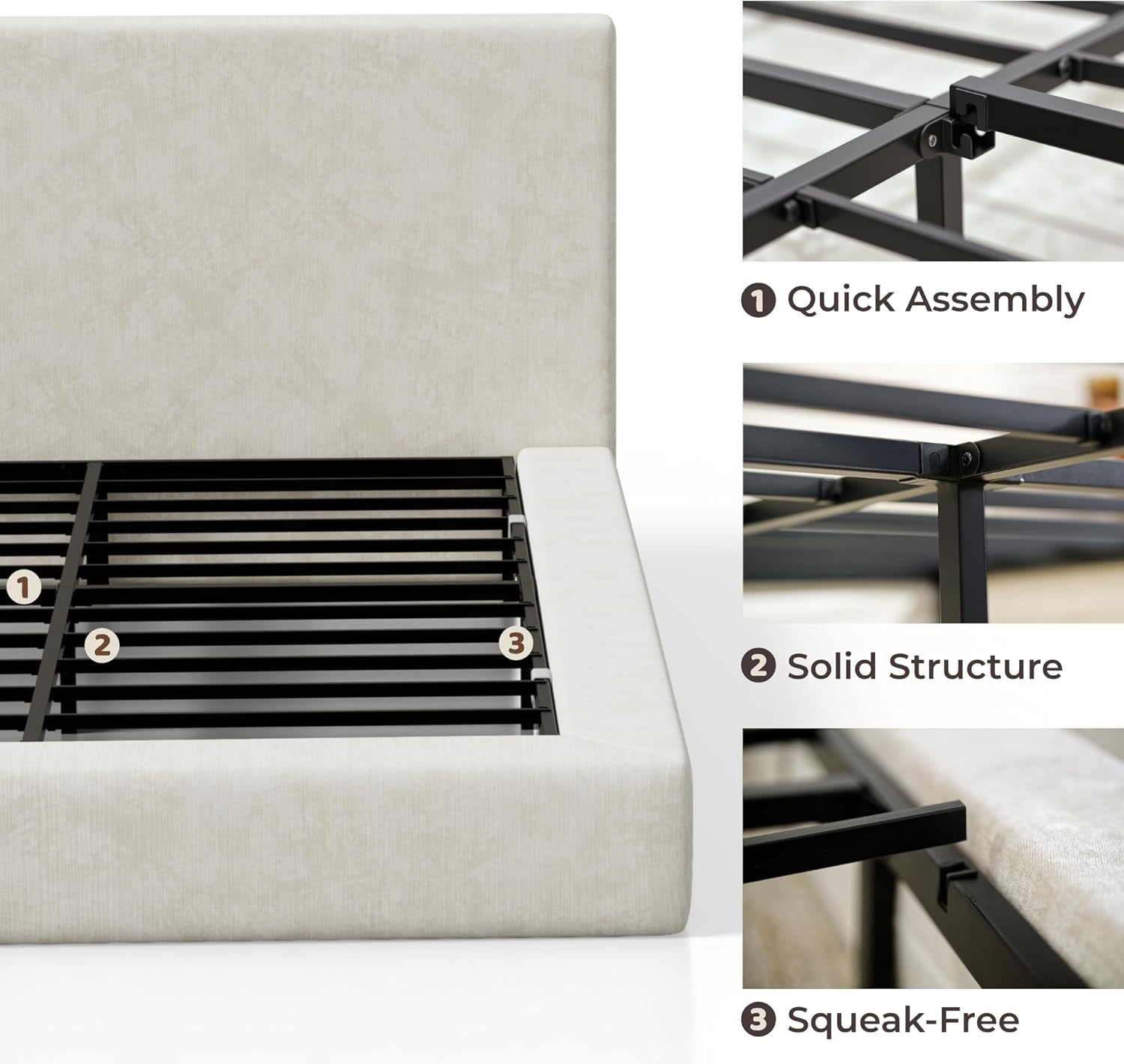 RECCI Cloud Upholstered King Bed Frame with Headboard, 5 Inch Foam Padded Platform, No Box Spring, Easy Assembly (Cream)