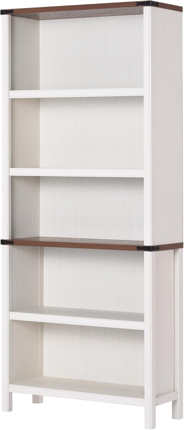 71" Tall Bookshelf, 5-Tier Farmhouse Bookcase, Free Standing Display Shelf & Storage Organizer for Living Room, Home Office, Bedroom,Antique White.