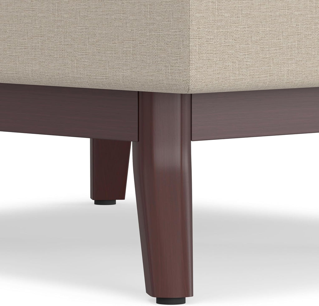 SIMPLIHOME Owen Coffee Table Storage Ottoman - 34 inch Wide Upholstered Linen Look Fabric Rectangular Lift-Top Ottoman in Natural, Mid-Century Modern Bench for Living Room with Tapered Legs