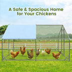 Large Metal Chicken Run Walk-in Poultry Cage Spire-Shaped Chicken Coop with Waterproof and Anti-Ultraviolet Cover for Outside Backyard and Farm 19.6' L x 9.8' W x 6.4' H