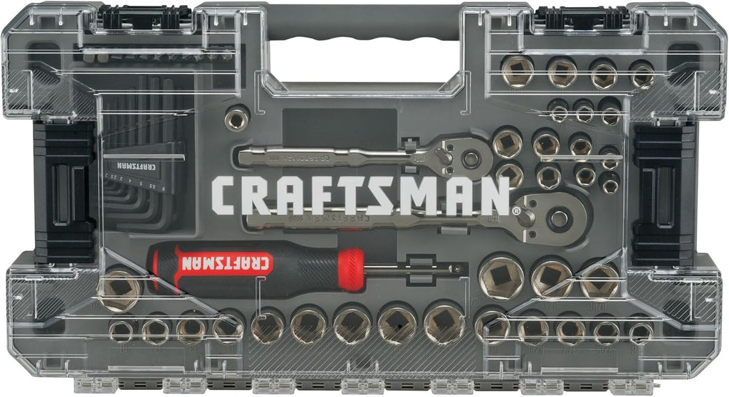 CRAFTSMAN OVERDRIVE 64-Piece Gunmetal Chrome Mechanics Tool Set, Standard SAE/Metric Socket Set, with Hard Case (CMMT99064)