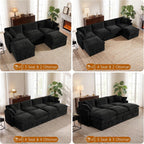 Modular Sofa with Storage, 103" L Shape Sectional Cloud Couch, Comfy Fabric Couch with Movable Ottoman, 4 Seat Modern Deep Seat Sofa for Living Room (Black Chenille)