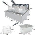 Commercial Deep Fryer with Baskets, 3400W 12.7QT/12L Thickened Stainless Steel Countertop Electric Oil Fryer, Large Capacity with Temperature Control