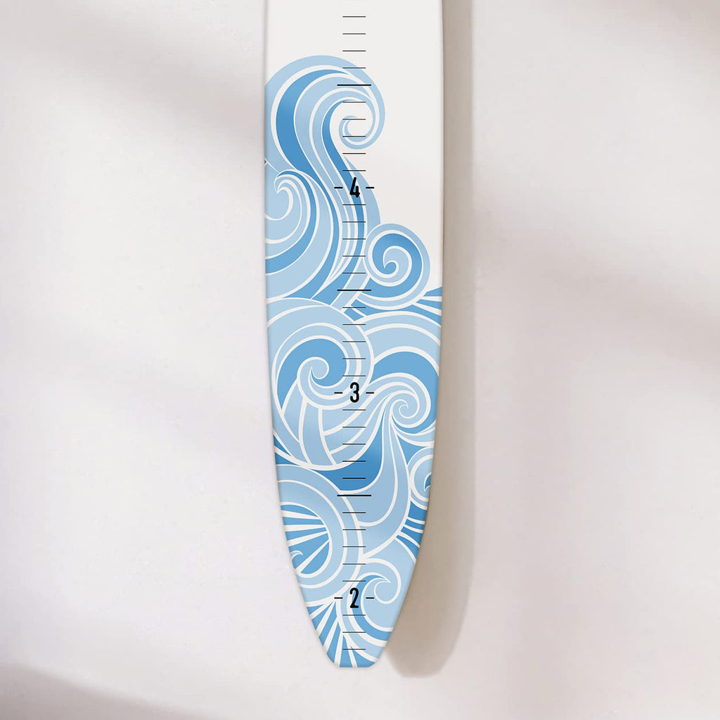 Headwaters Studio Surf Board Growth Chart - Wooden Surfboard Decor Small Surfboard Baby Growth Chart for Wall Grow Chart Baby Wall Growth Chart Baby Measuring Board - White w/Blue Wave - 57"x10"x1/4"