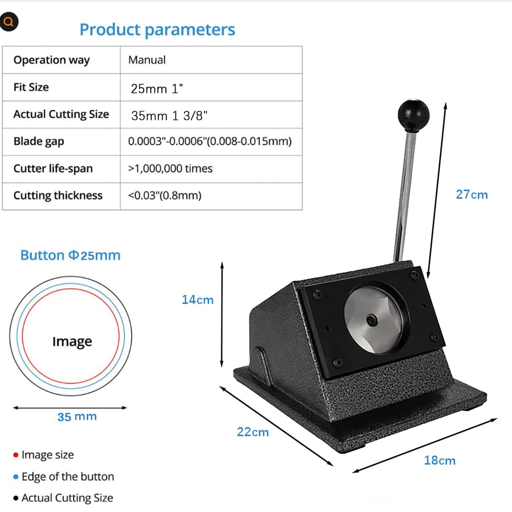 1 Inch Circle Punch Cutter Button Maker Machine for Paper Craft, DIY Hole Die Cutting Tool